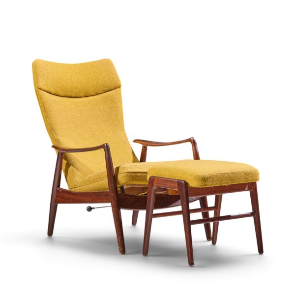 madsen & schubell ms20 mid century danish teak reclining lounge chair and ottoman