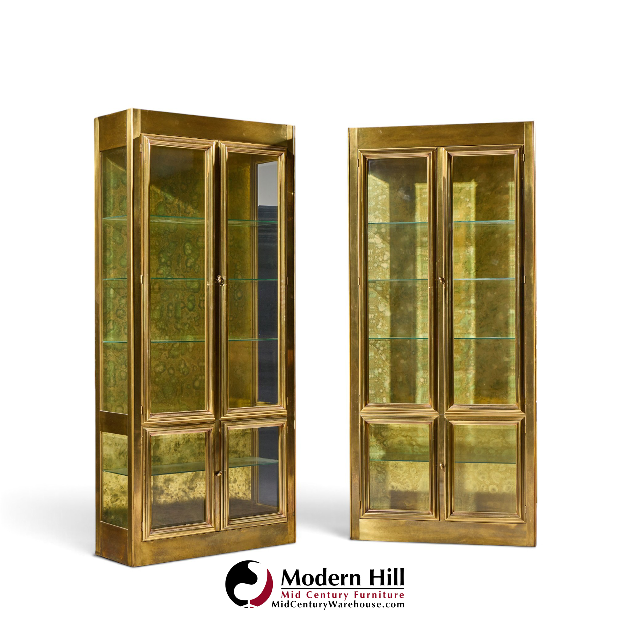 mastercraft mid century brass vitrines cabinet - pair