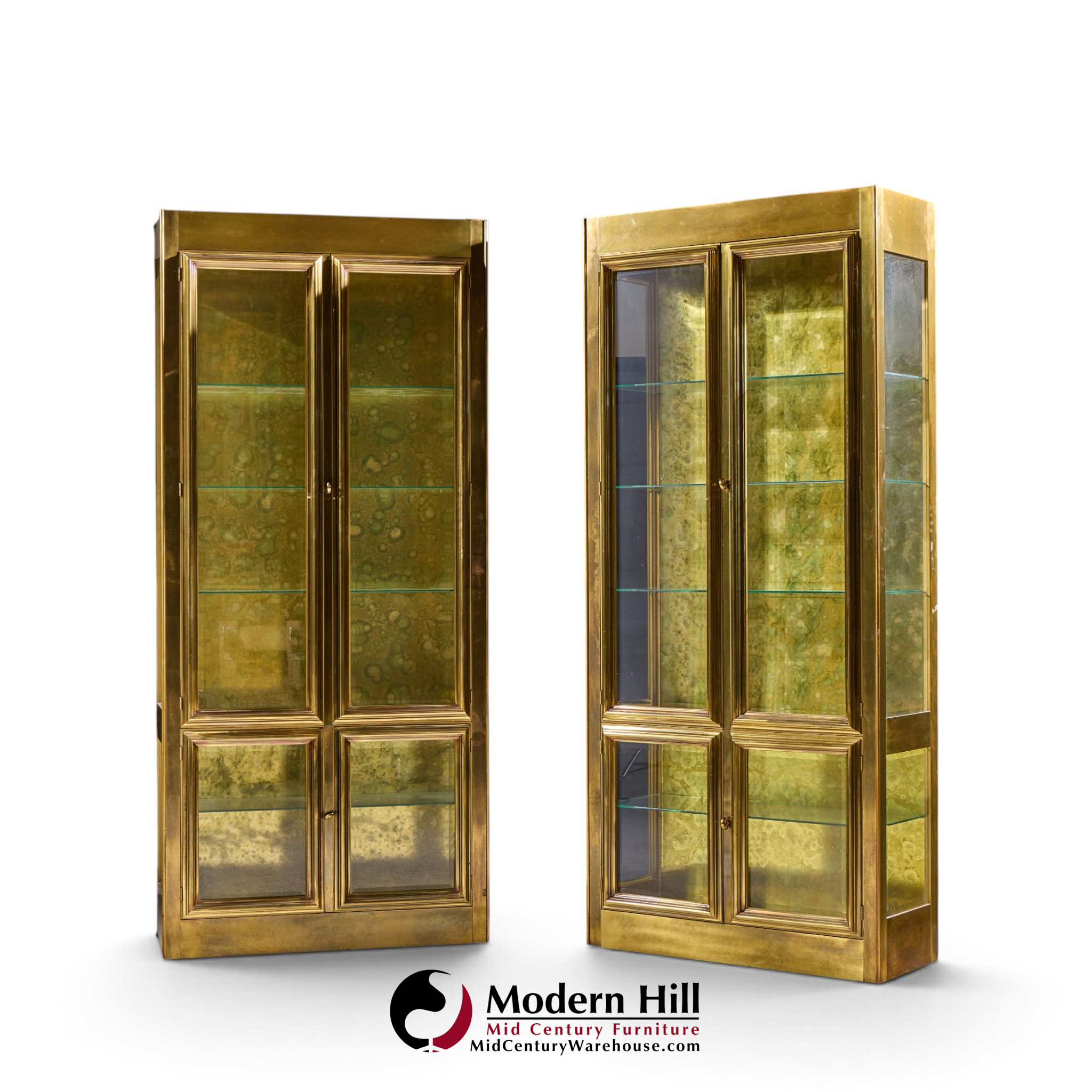 mastercraft mid century brass vitrines cabinet - pair