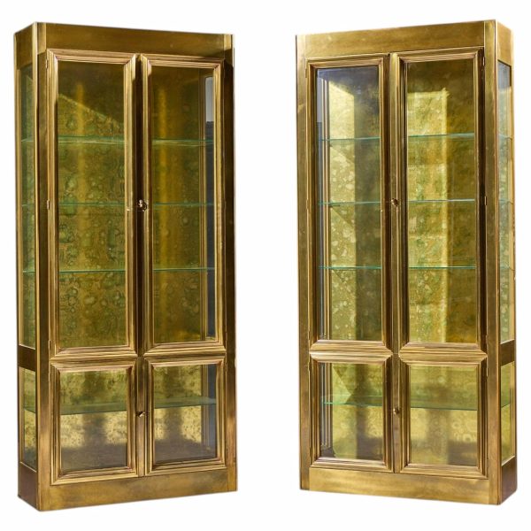 mastercraft mid century brass vitrines cabinet - pair