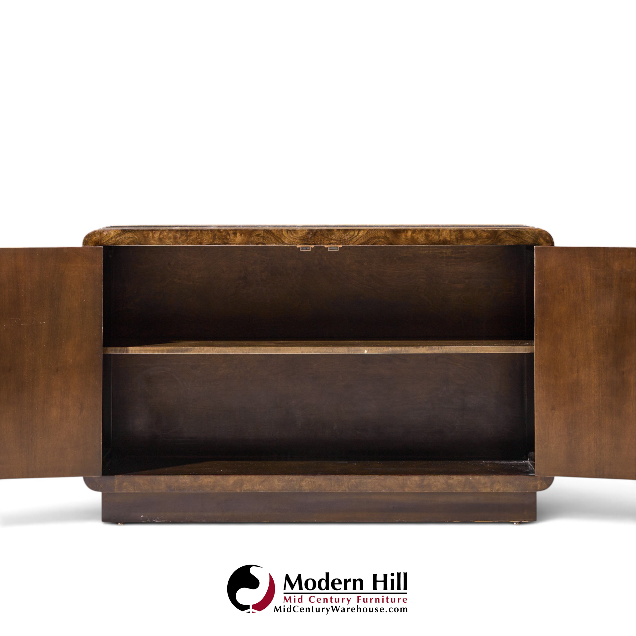 mastercraft mid century burlwood and brass credenza