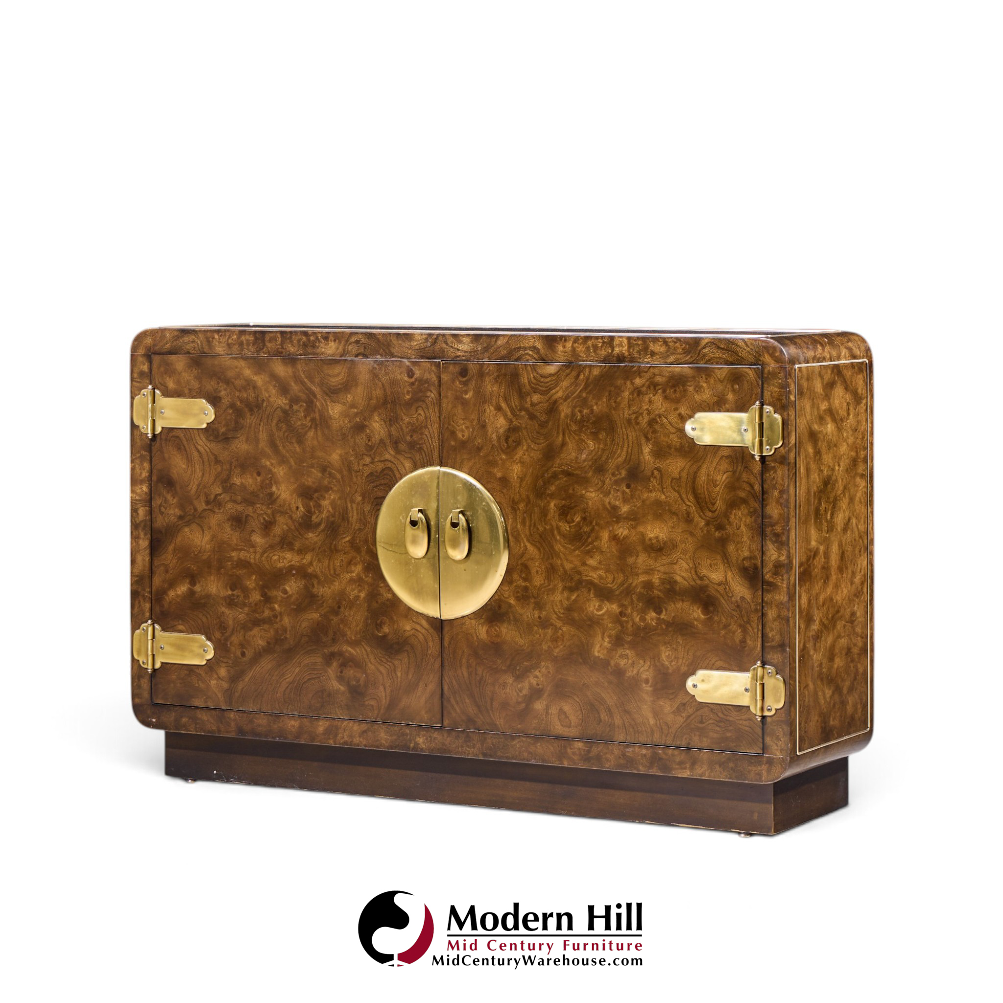 mastercraft mid century burlwood and brass credenza