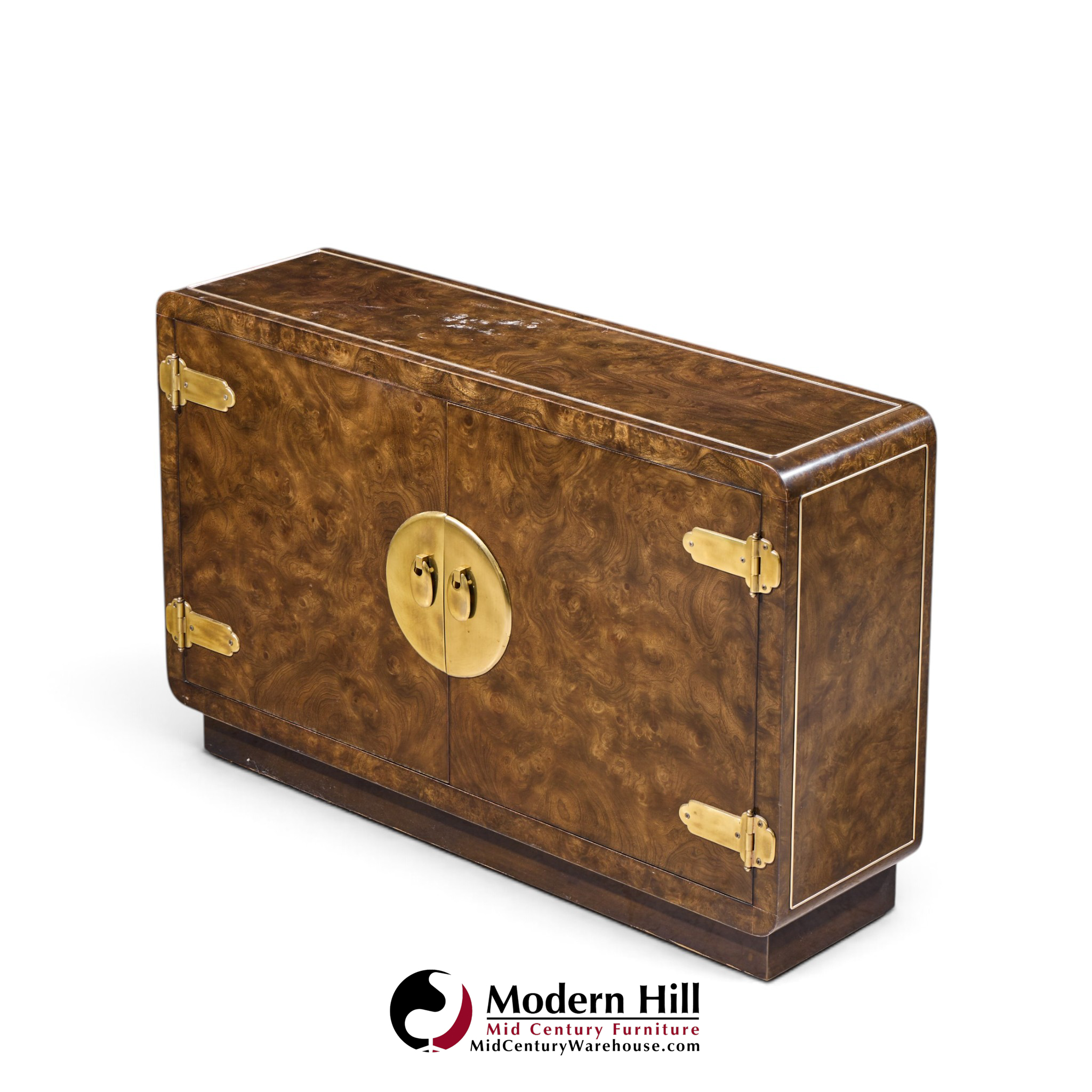 mastercraft mid century burlwood and brass credenza