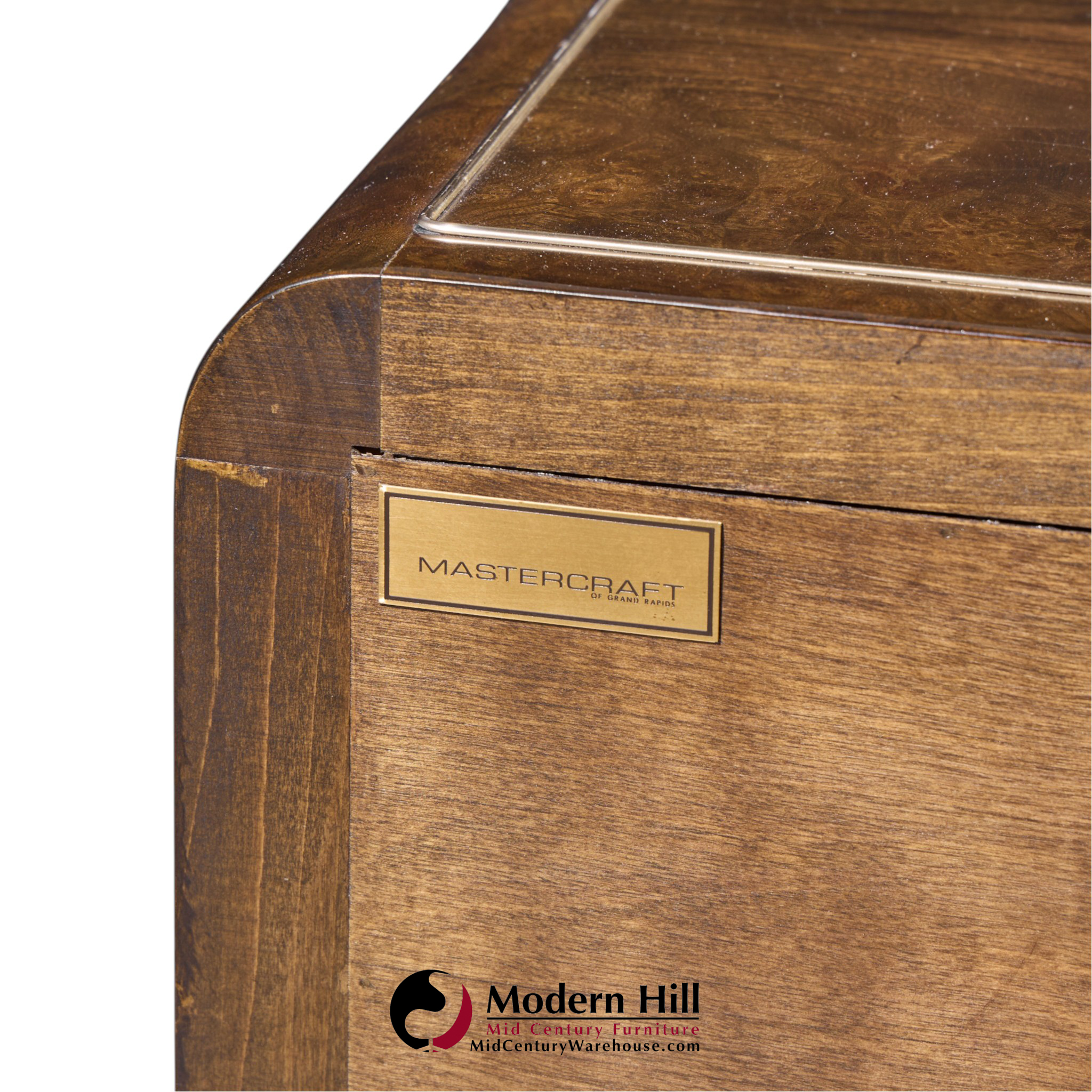 mastercraft mid century burlwood and brass credenza