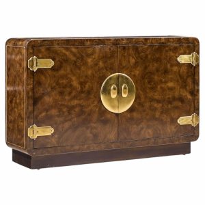 mastercraft mid century burlwood and brass credenza