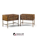 mastercraft mid century burlwood and brass nightstands - pair