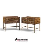 mastercraft mid century burlwood and brass nightstands - pair