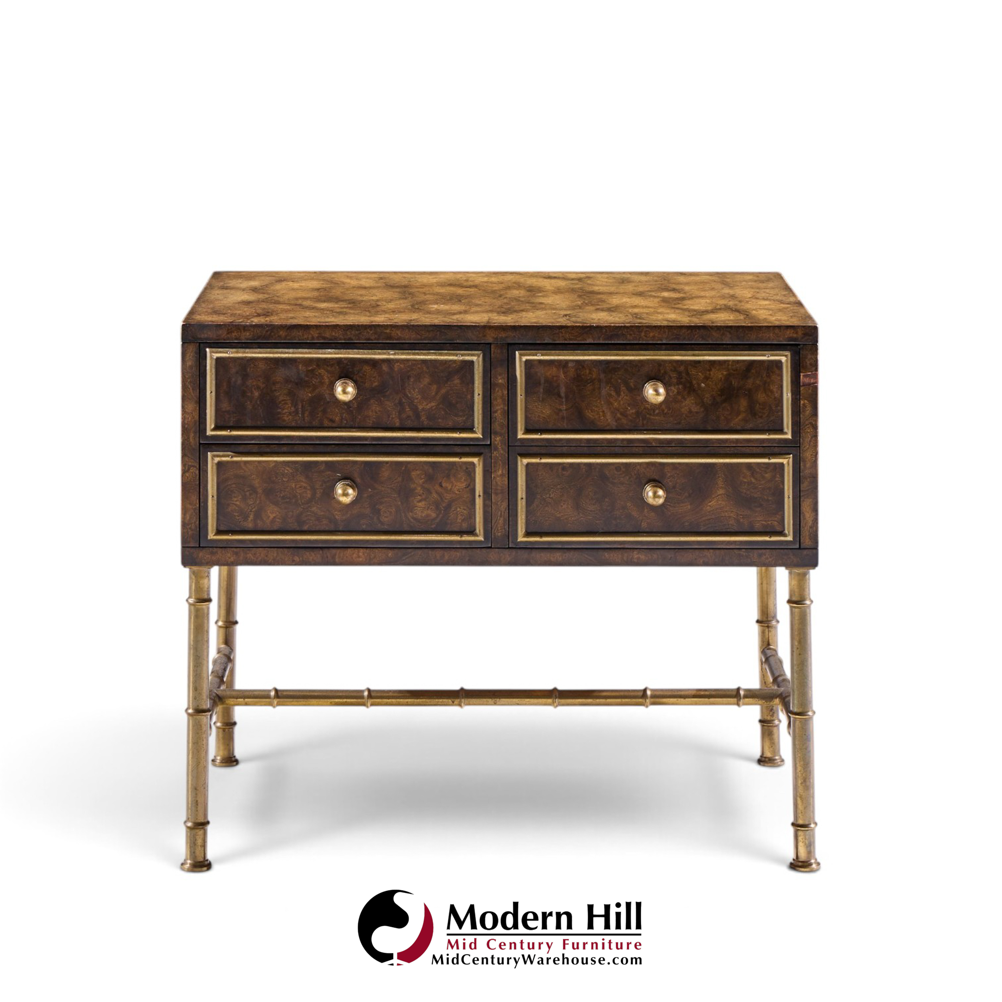 mastercraft mid century burlwood and brass nightstands - pair