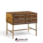 mastercraft mid century burlwood and brass nightstands - pair