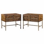 mastercraft mid century burlwood and brass nightstands - pair