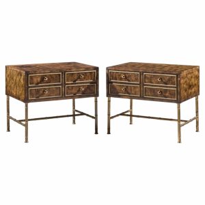 mastercraft mid century burlwood and brass nightstands - pair