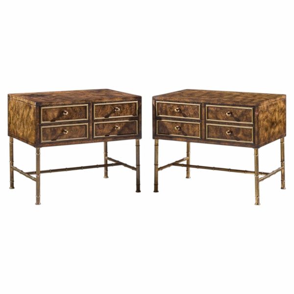 mastercraft mid century burlwood and brass nightstands - pair