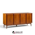 merton gershun for american of martinsville mid century walnut and cane credenza and hutch