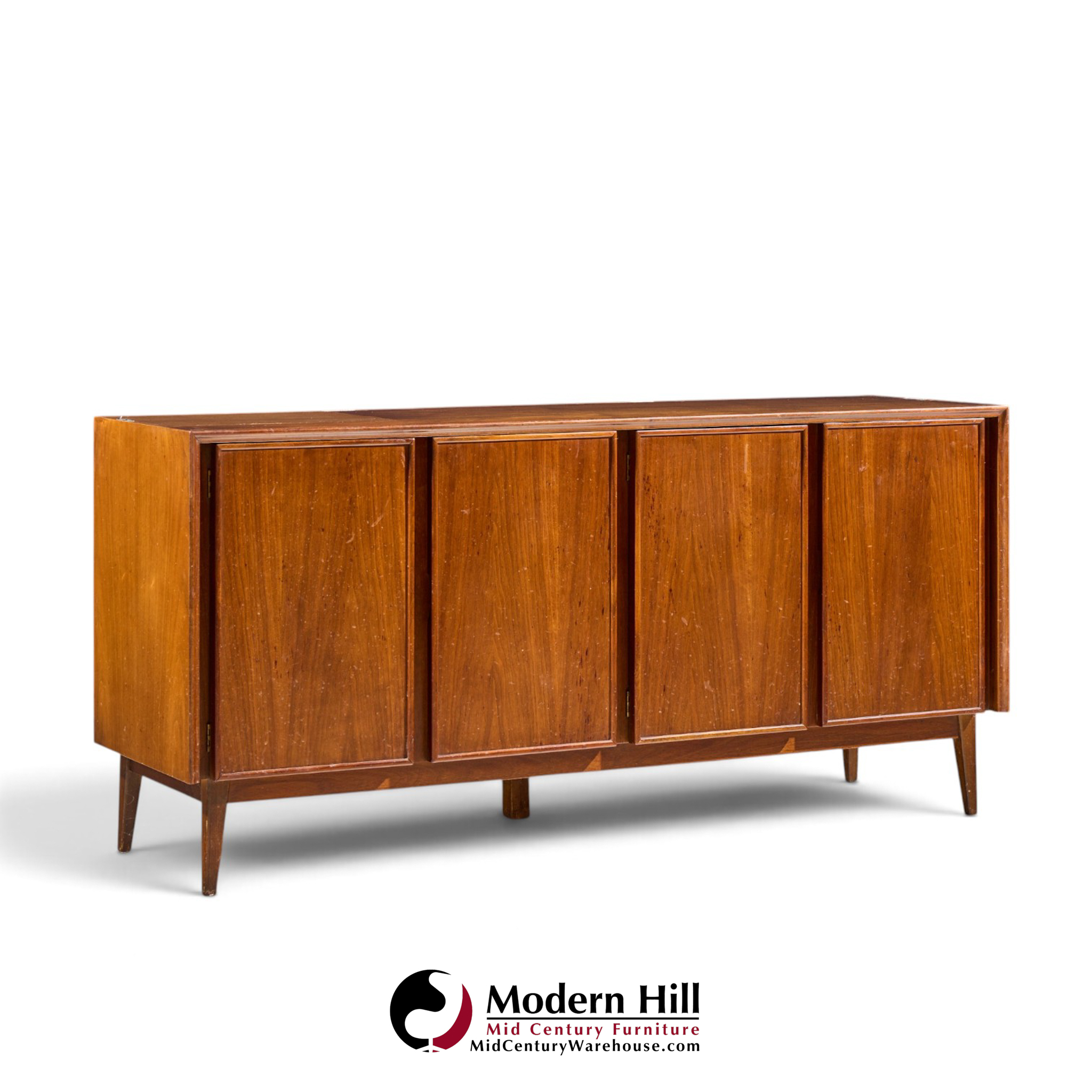 merton gershun for american of martinsville mid century walnut and cane credenza and hutch
