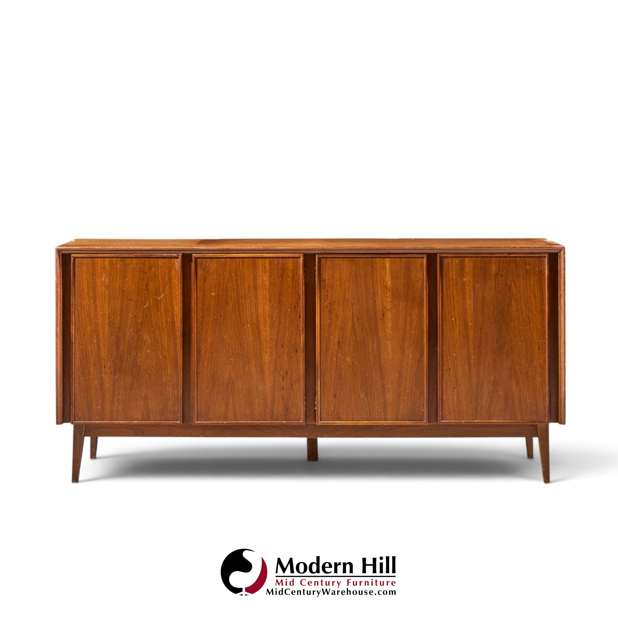 merton gershun for american of martinsville mid century walnut and cane credenza and hutch