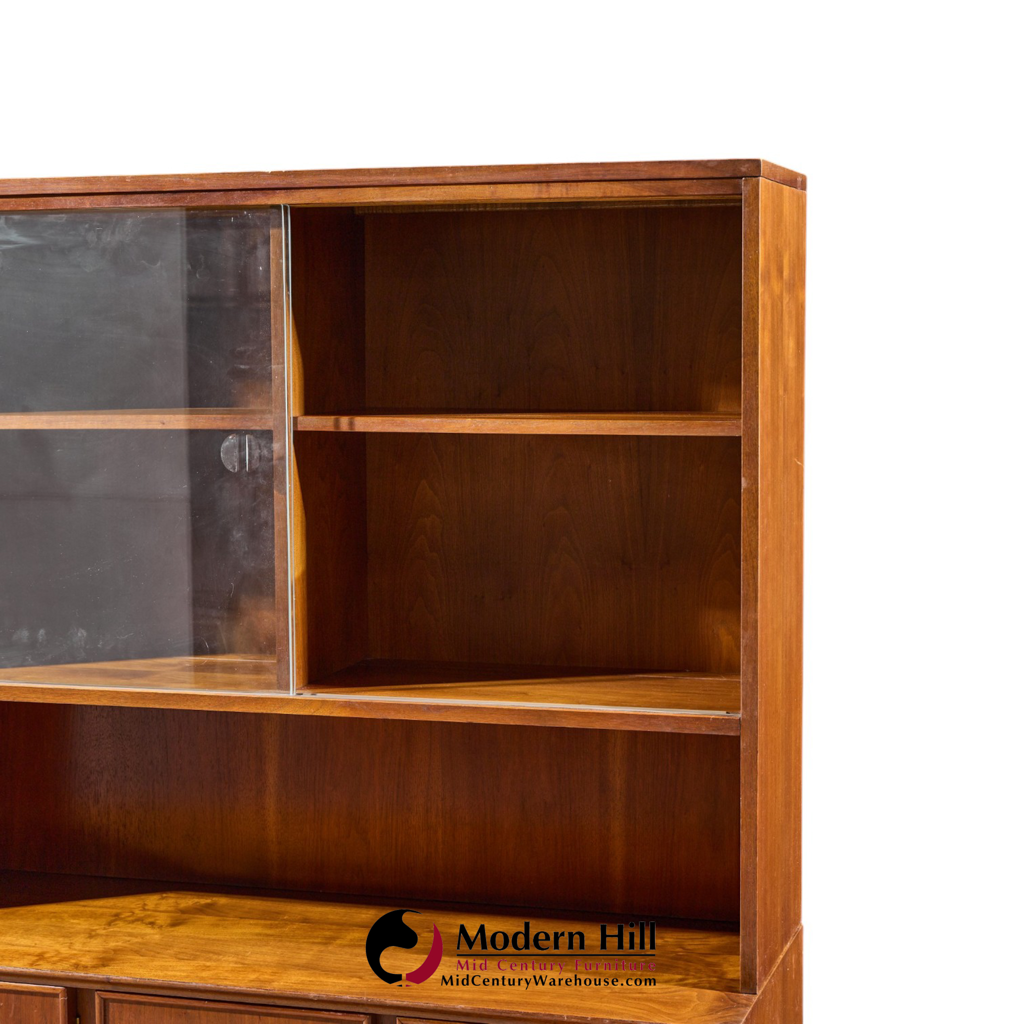 merton gershun for american of martinsville mid century walnut and cane credenza and hutch