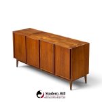 merton gershun for american of martinsville mid century walnut and cane credenza and hutch