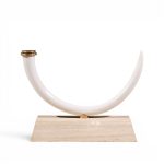 mid century faux elephant tusk brass and travertine console table