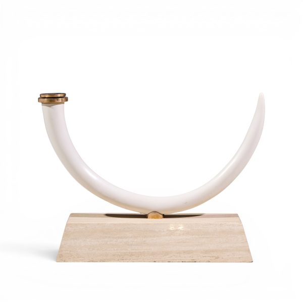 mid century faux elephant tusk brass and travertine console table