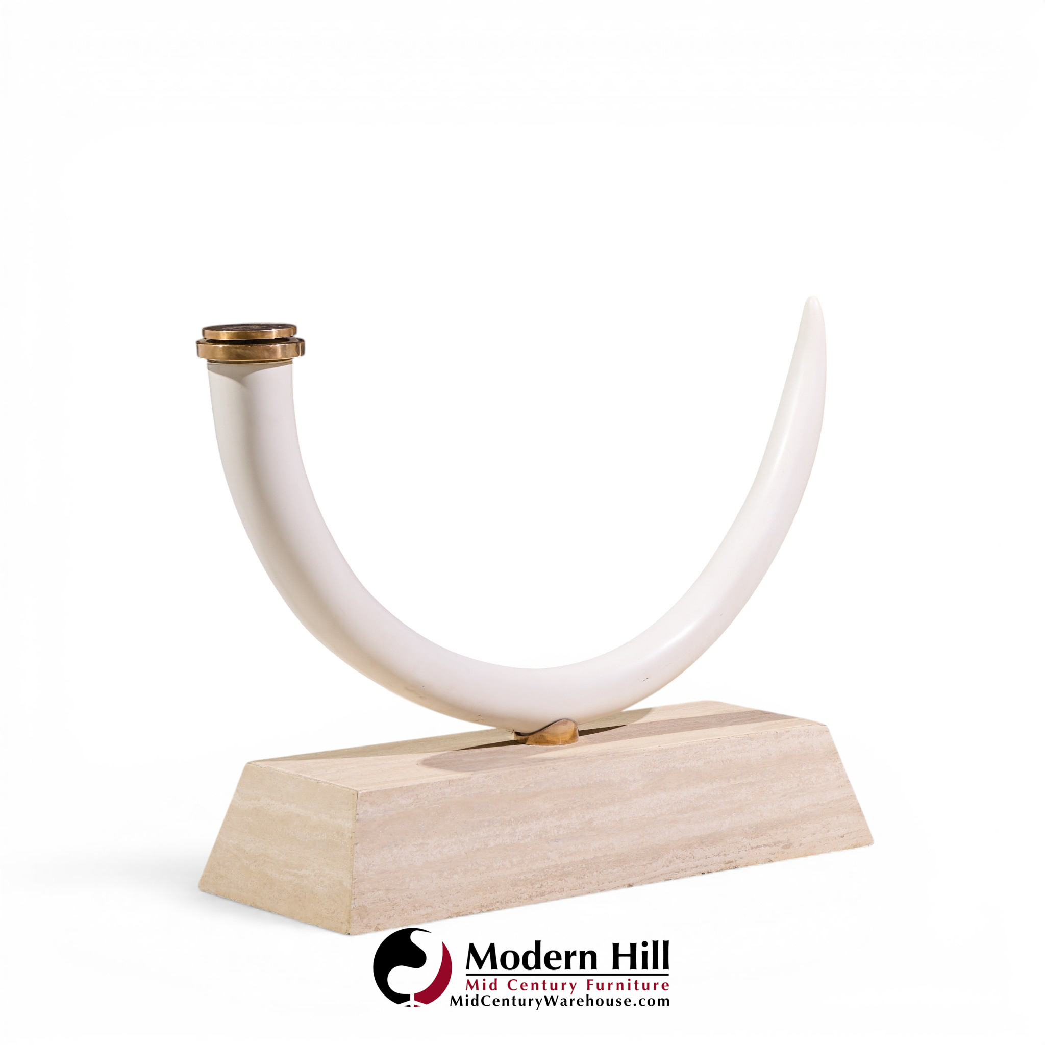 mid century faux elephant tusk brass and travertine console table
