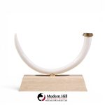 mid century faux elephant tusk brass and travertine console table