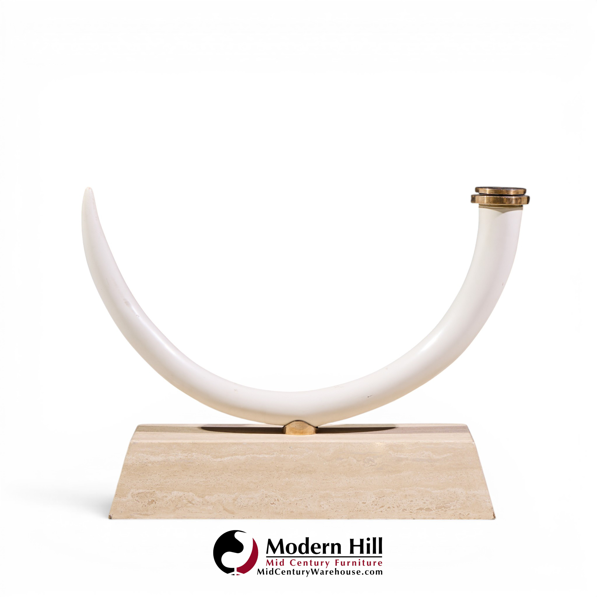 mid century faux elephant tusk brass and travertine console table