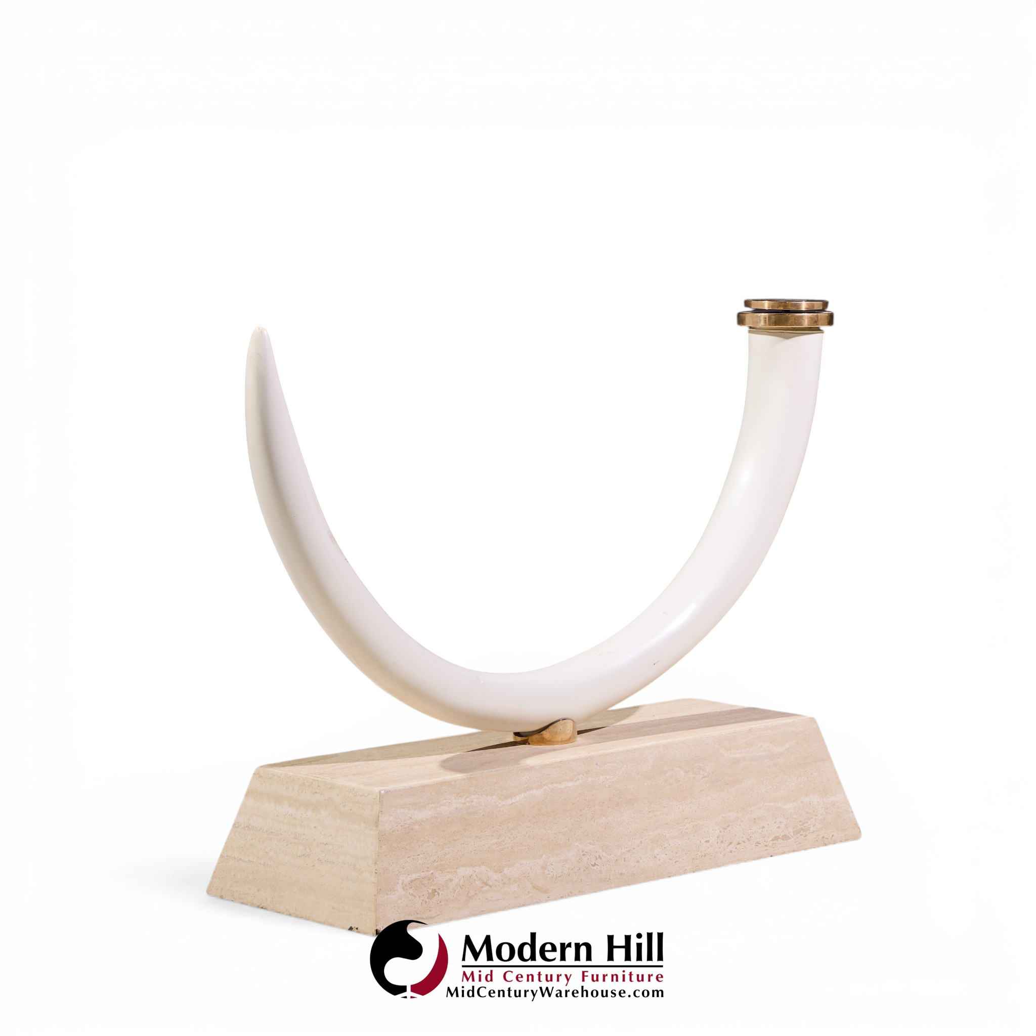 mid century faux elephant tusk brass and travertine console table