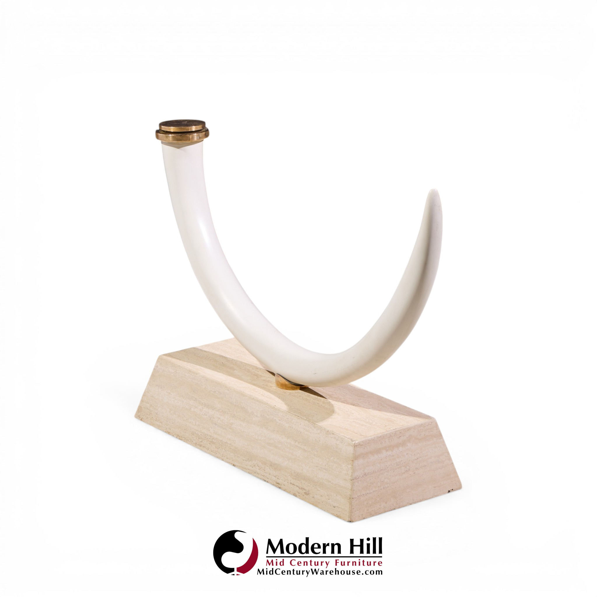 mid century faux elephant tusk brass and travertine console table