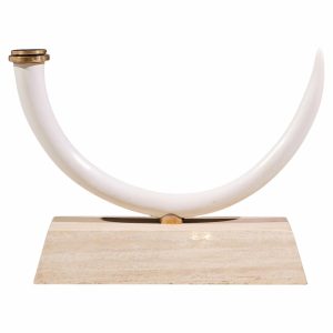 mid century faux elephant tusk brass and travertine console table