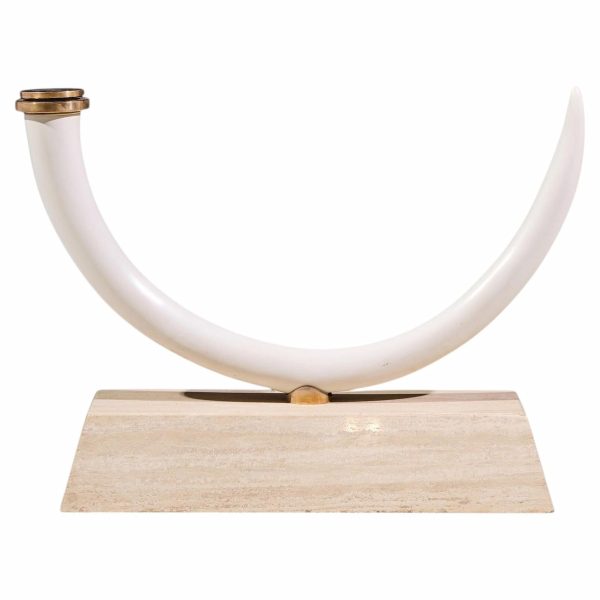 mid century faux elephant tusk brass and travertine console table
