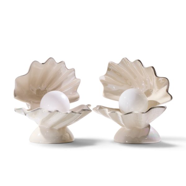 mid century oyster shell shaped porcelain lamps - pair