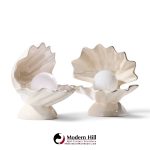 mid century oyster shell shaped porcelain lamps - pair