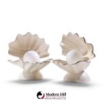 mid century oyster shell shaped porcelain lamps - pair