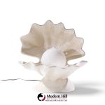 mid century oyster shell shaped porcelain lamps - pair