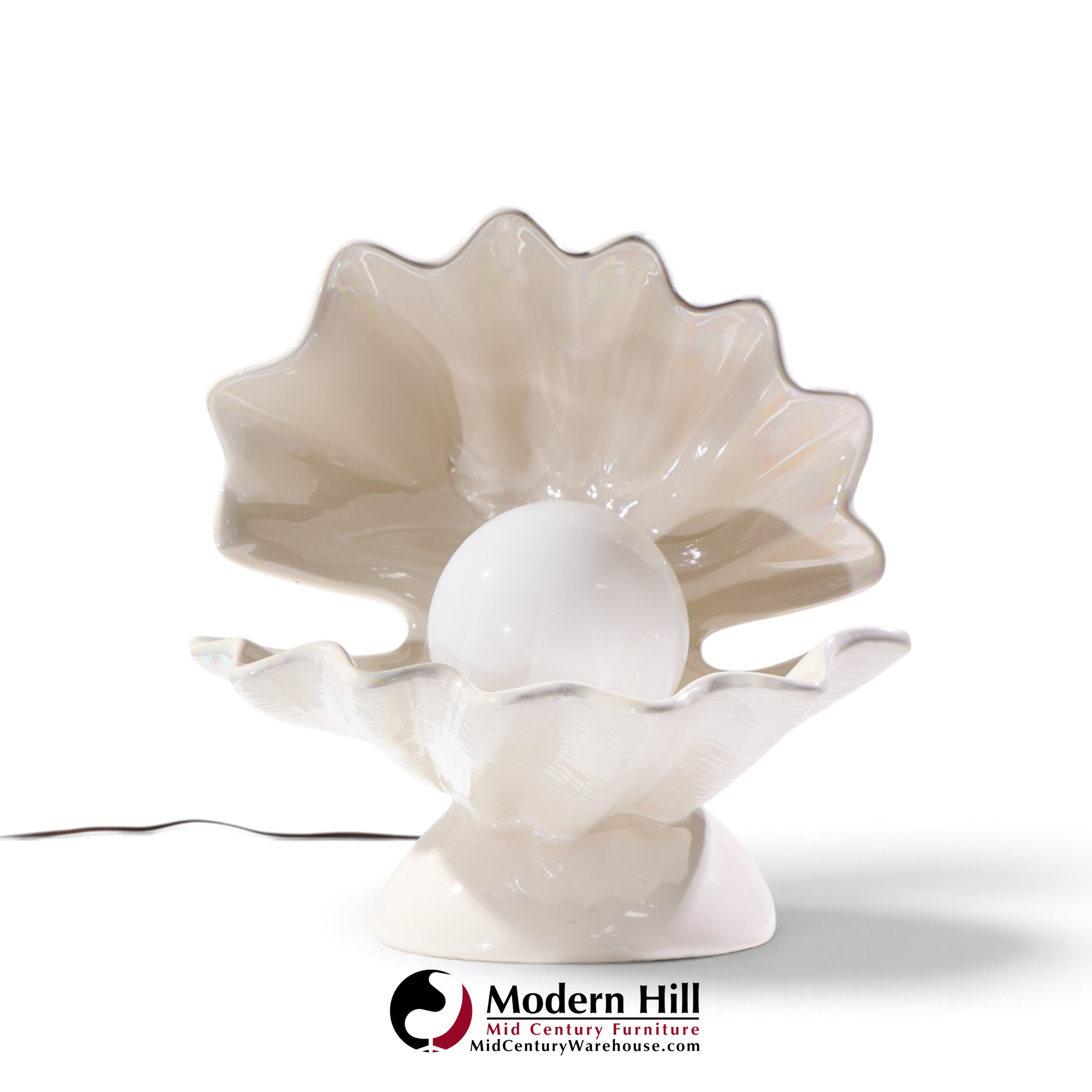 mid century oyster shell shaped porcelain lamps - pair