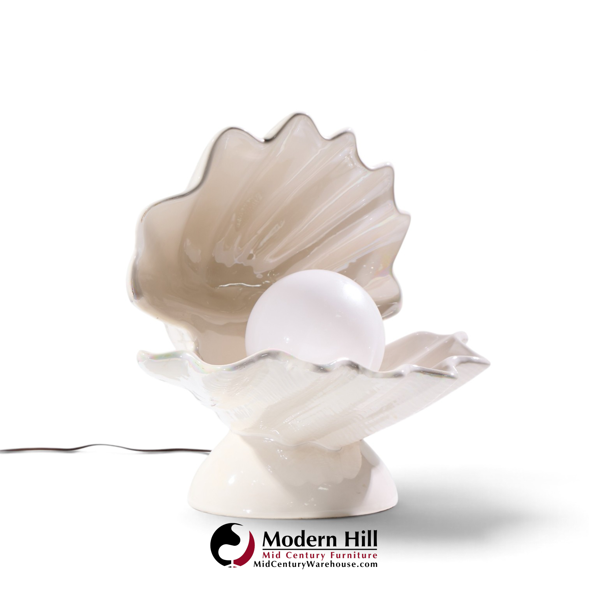 mid century oyster shell shaped porcelain lamps - pair
