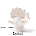 mid century oyster shell shaped porcelain lamps - pair