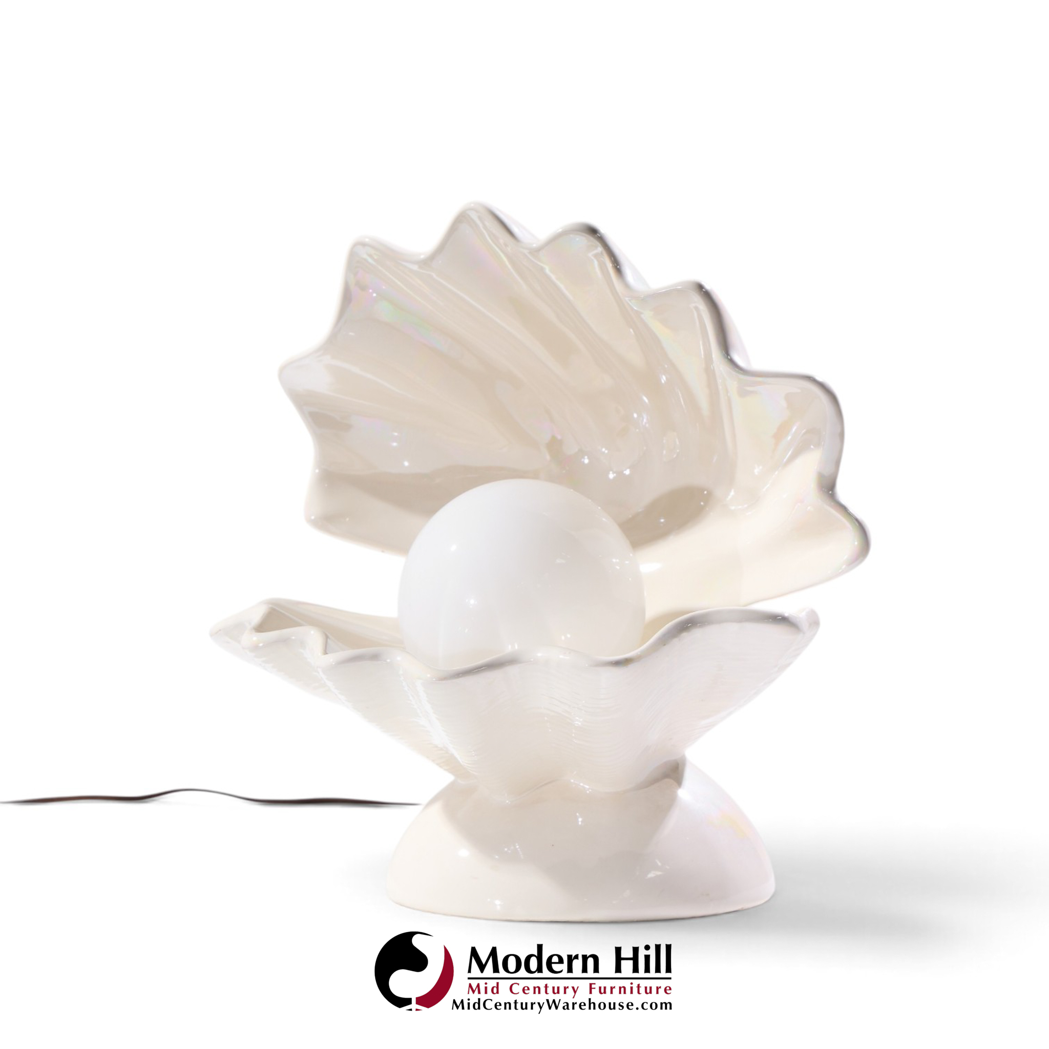 mid century oyster shell shaped porcelain lamps - pair