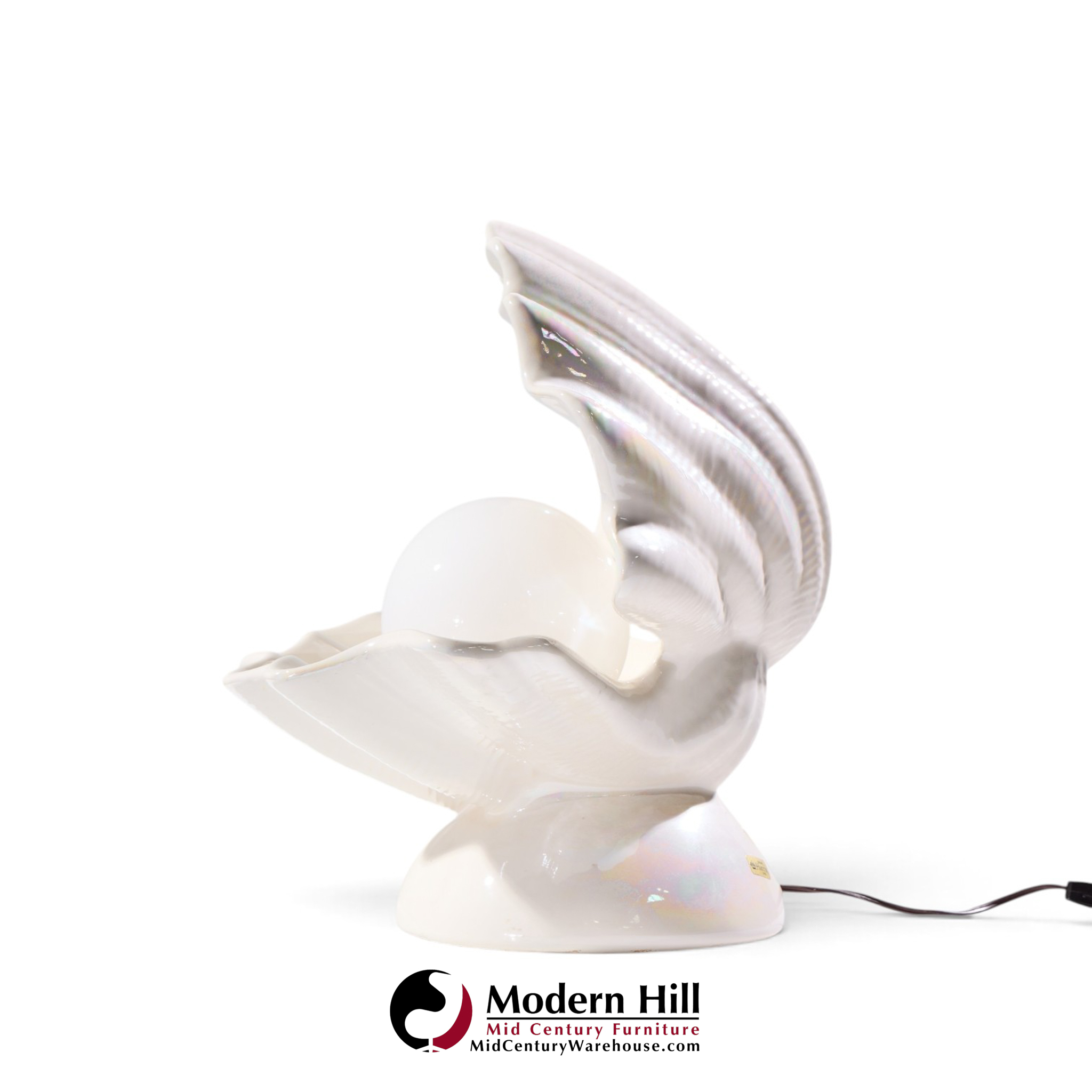 mid century oyster shell shaped porcelain lamps - pair