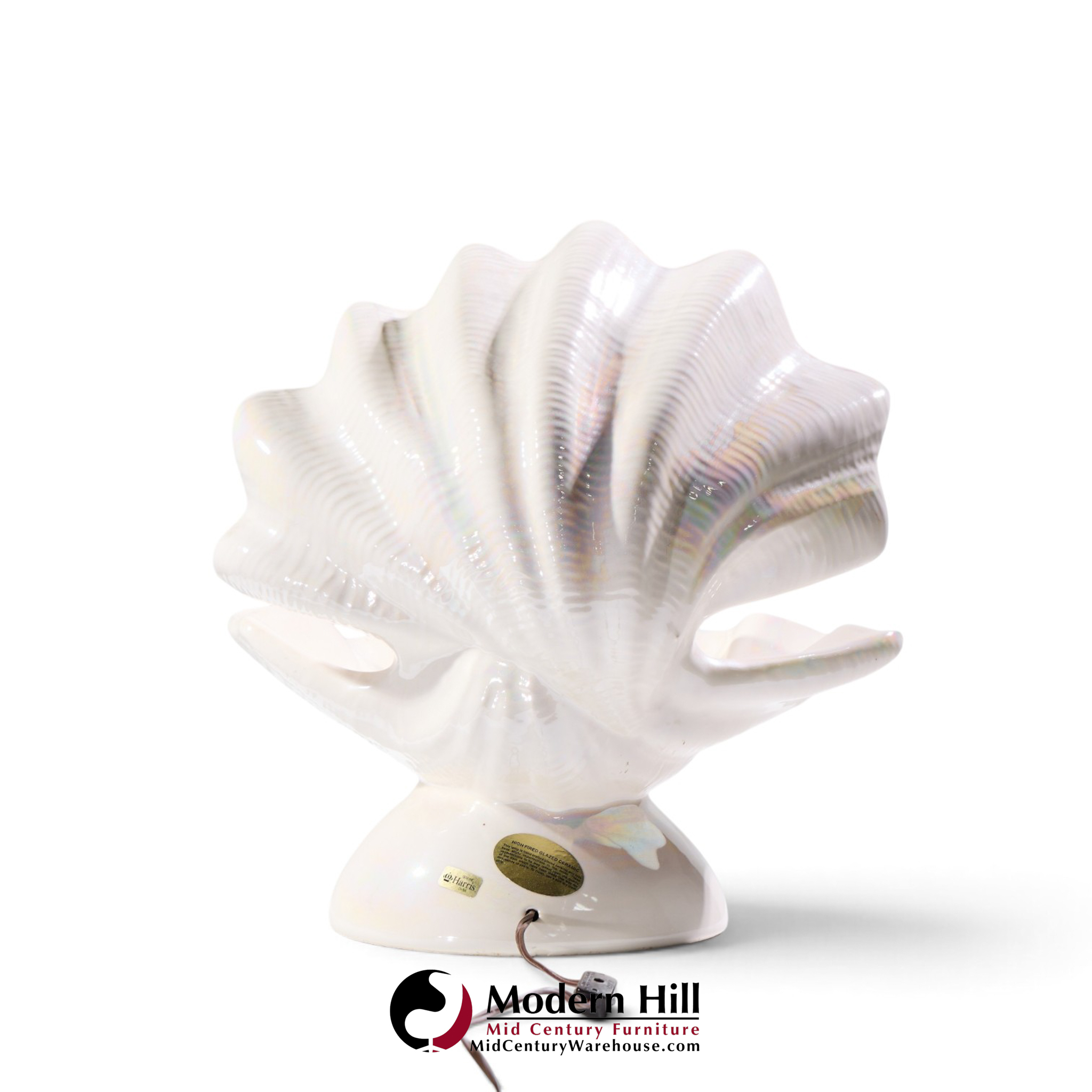 mid century oyster shell shaped porcelain lamps - pair
