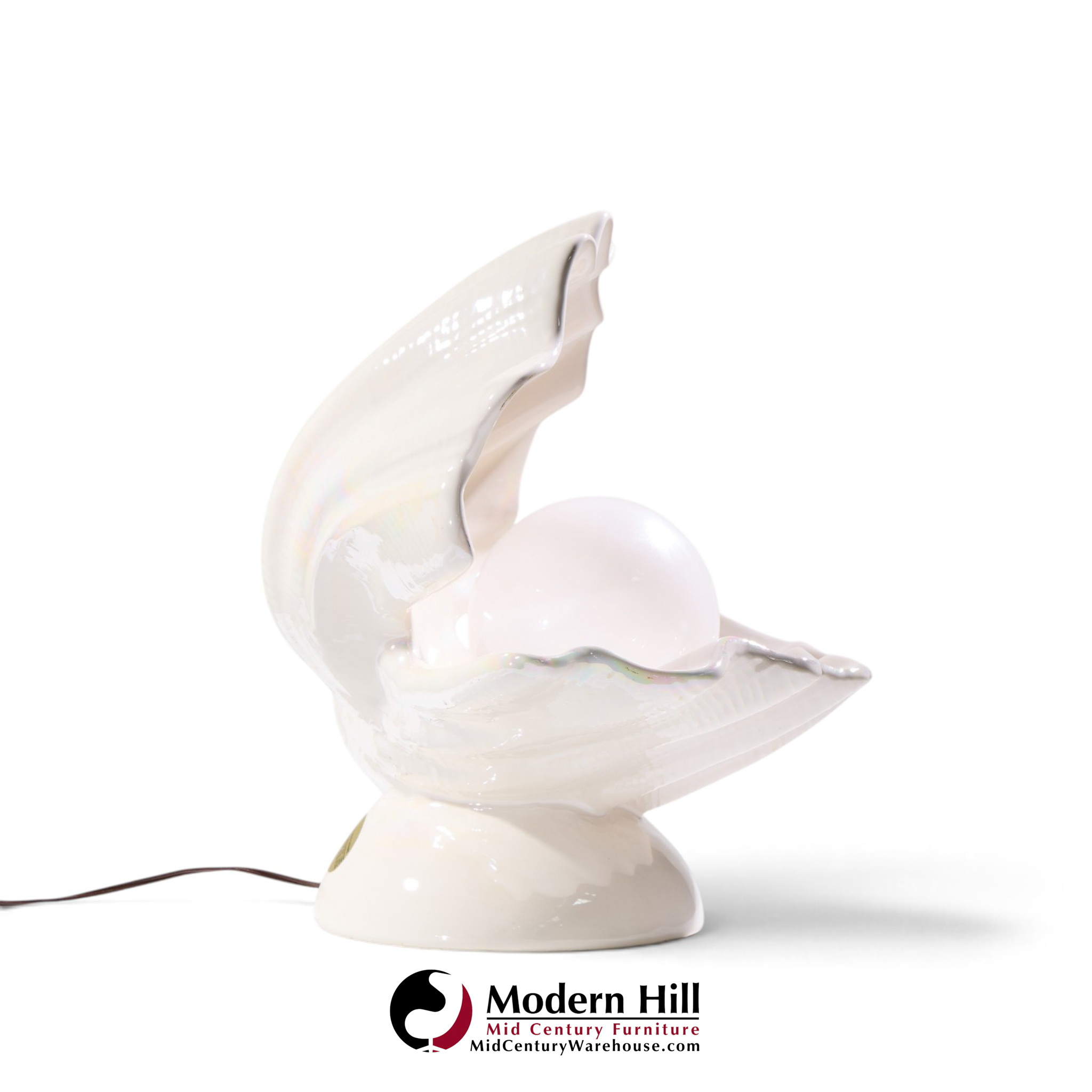 mid century oyster shell shaped porcelain lamps - pair