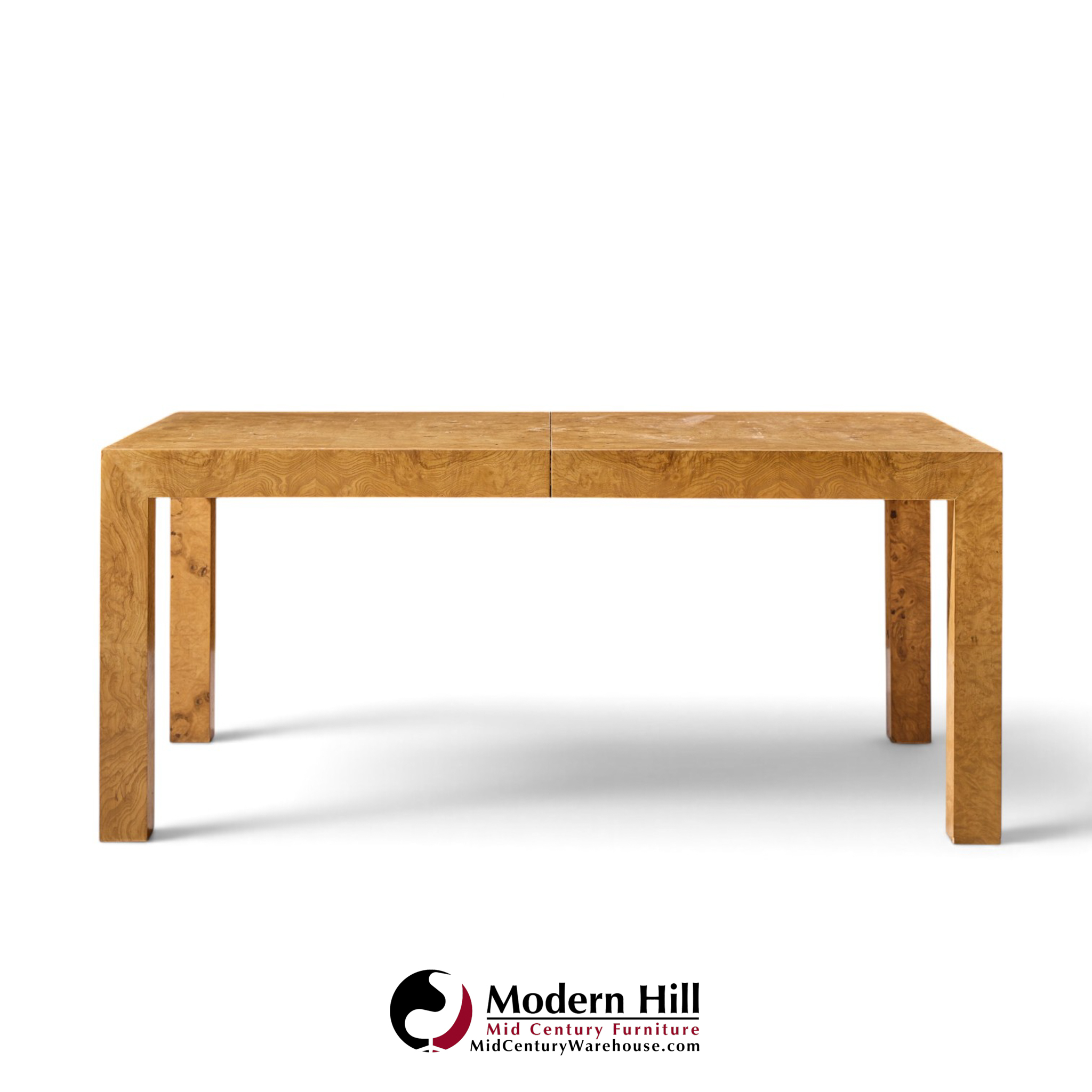 milo baughman for thayer coggin mid century burlwood expanding dining table with 2 leaves