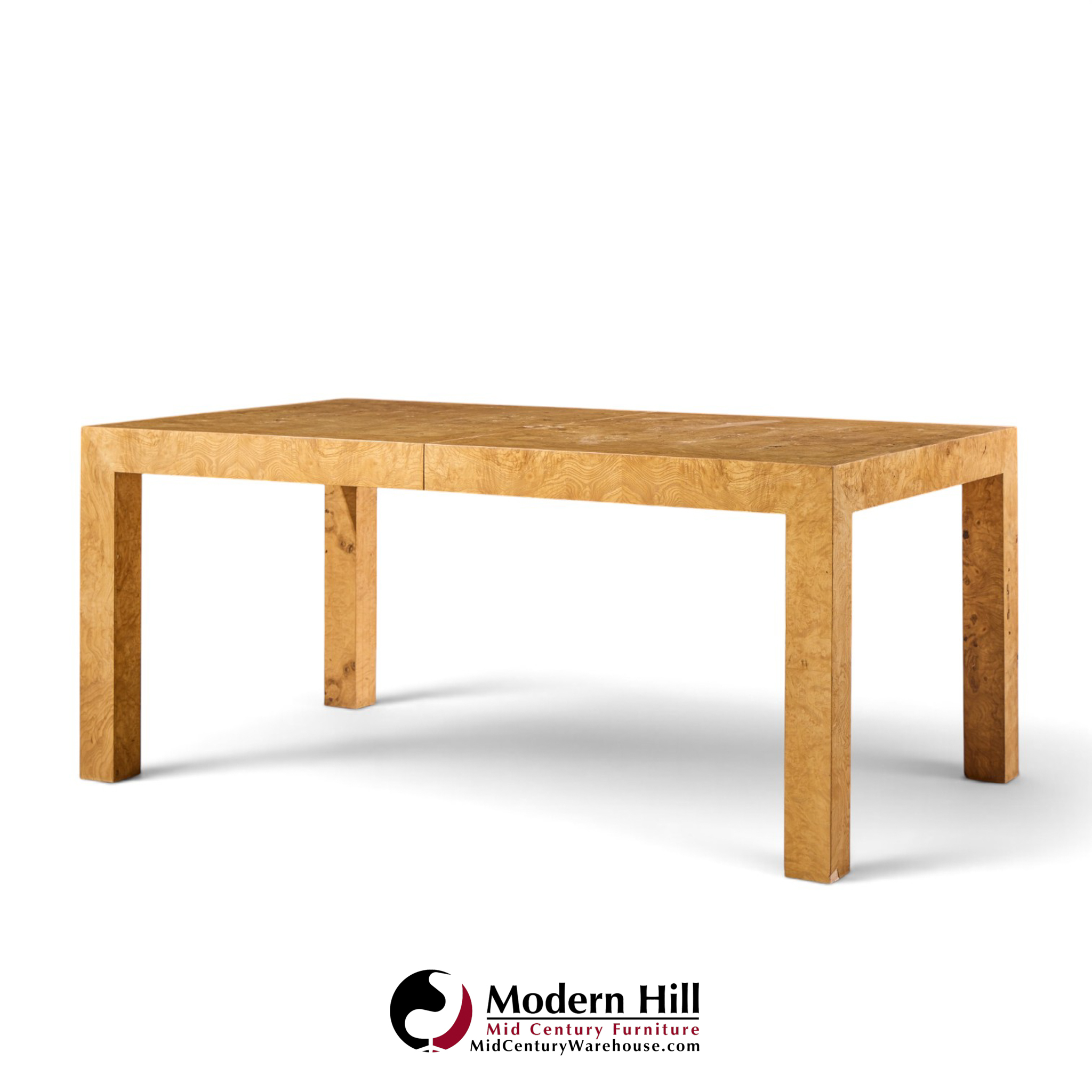 milo baughman for thayer coggin mid century burlwood expanding dining table with 2 leaves