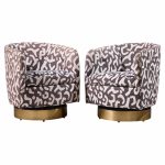 milo baughman for thayer coggin mid century roxy brass swivel club lounge chairs - pair