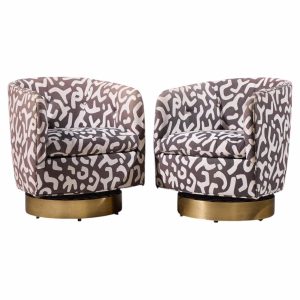 milo baughman for thayer coggin mid century roxy brass swivel club lounge chairs - pair