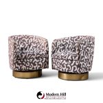 milo baughman for thayer coggin mid century roxy brass swivel club lounge chairs - pair