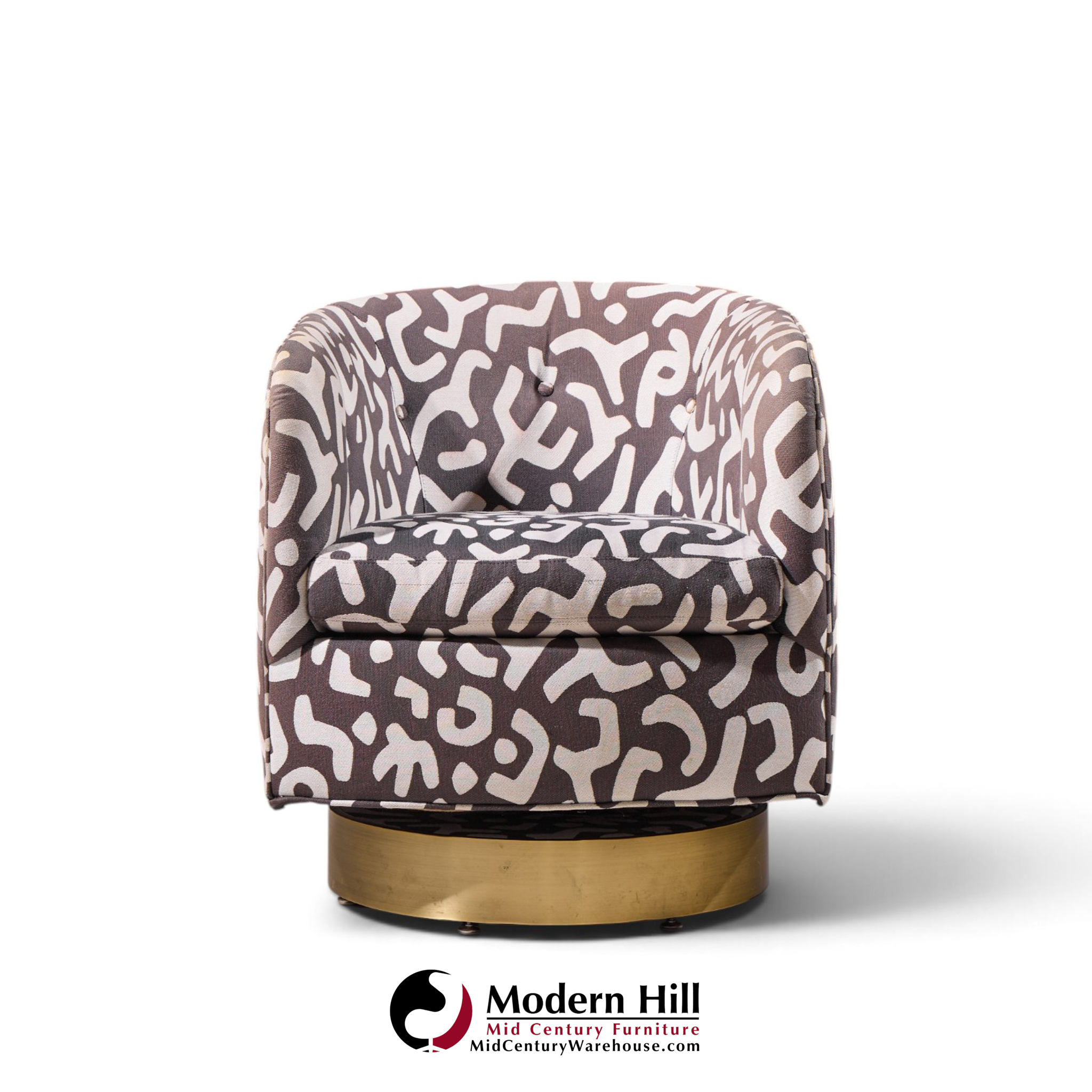 milo baughman for thayer coggin mid century roxy brass swivel club lounge chairs - pair