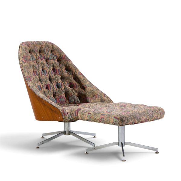 milo baughman for thayer coggin mid century walnut and chrome tufted lounge chair and ottoman