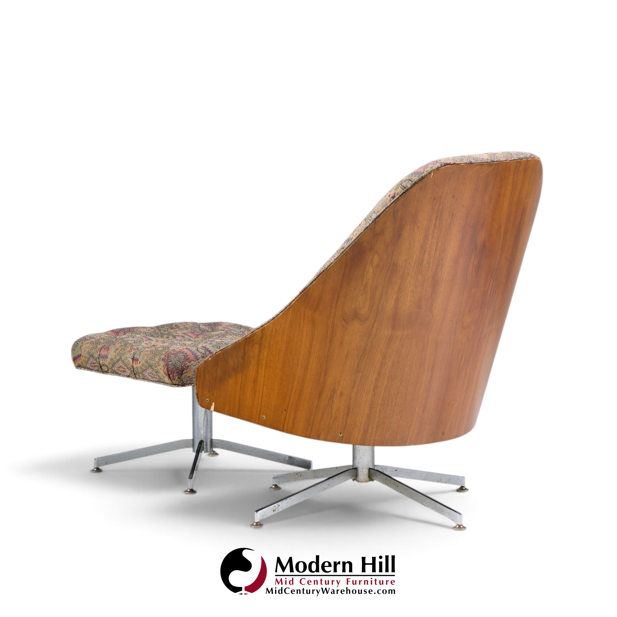 milo baughman for thayer coggin mid century walnut and chrome tufted lounge chair and ottoman
