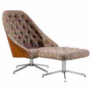 milo baughman for thayer coggin mid century walnut and chrome tufted lounge chair and ottoman